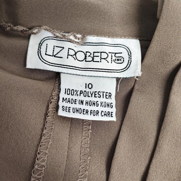 VTG Liz Roberts Black Beige Color Block Long Sleeve Polyester Maxi Dress Size 10 - Picture 7 of 11